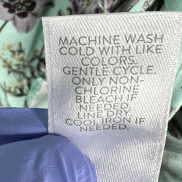 J Jill Womens L Seafoam Botanical Bird Floral Print Top 3/4 Sleeve Blouse Silky - Picture 15 of 16